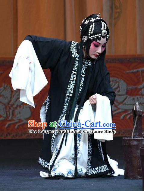 Chinese Beijing Opera Tsing Yi Garment Li Sanniang Costumes and Hair Accessories Traditional Peking Opera Distress Maiden Dress Young Female Apparels