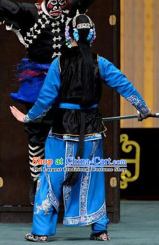 Chinese Beijing Opera Martial Female Garment Ci Ba Jie Costumes and Hair Accessories Traditional Peking Opera Actress Dress Swordswoman Ma Jinding Apparels