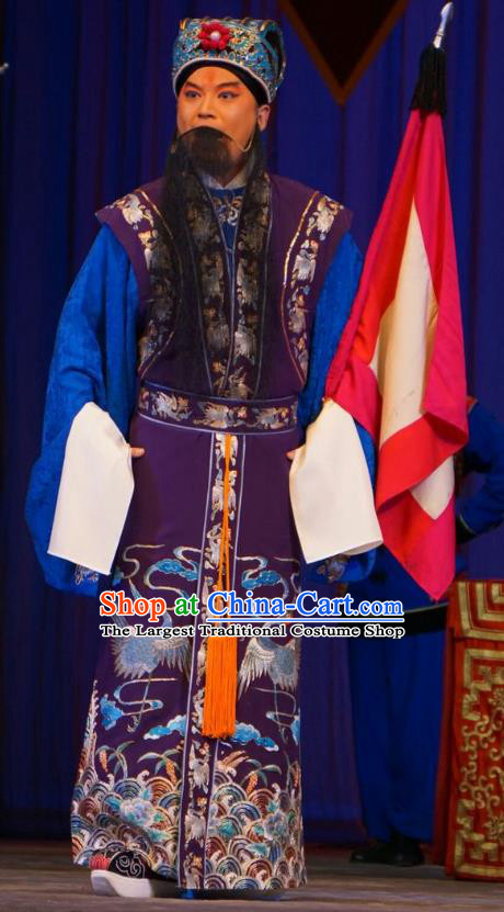 Legend of Xu Mu Chinese Peking Opera Elderly Male Apparels Costumes and Headpieces Beijing Opera Strategist Xu Shu Garment Clothing