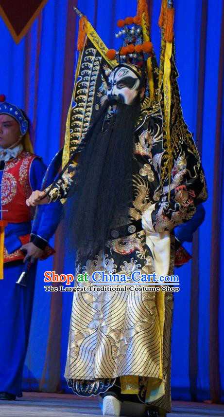 Legend of Xu Mu Chinese Peking Opera General Zhang Fei Armor Apparels Costumes and Headpieces Beijing Opera Military Officer Garment Kao Clothing with Flags