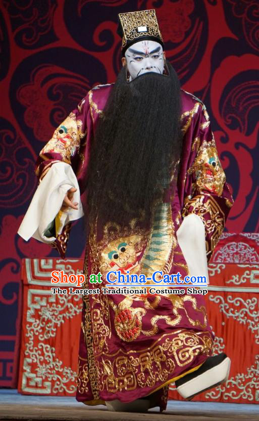 Legend of Xu Mu Chinese Peking Opera Chancellor Cao Cao Apparels Costumes and Headpieces Beijing Opera Painted Face Garment Elderly Male Clothing