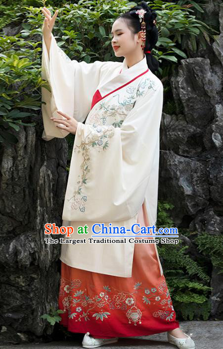 Traditional Chinese Ancient Patrician Lady Embroidered Hanfu Dress Garment Ming Dynasty Historical Costumes Long Blouse and Skirt for Women