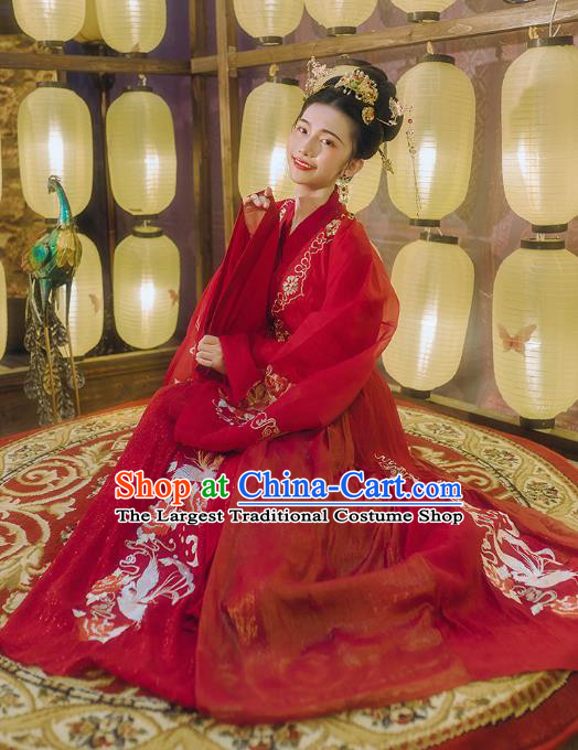 Traditional Chinese Wedding Embroidered Hanfu Dress Ancient Bride Garment Tang Dynasty Noble Princess Historical Costumes Complete Set