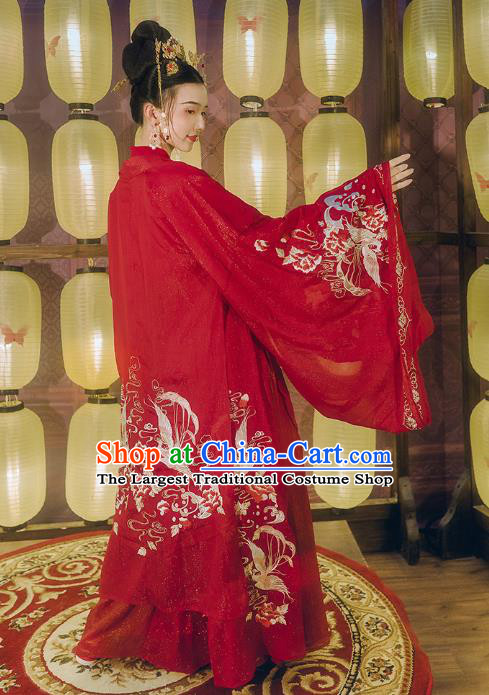 Traditional Chinese Wedding Embroidered Hanfu Dress Ancient Bride Garment Tang Dynasty Noble Princess Historical Costumes Complete Set