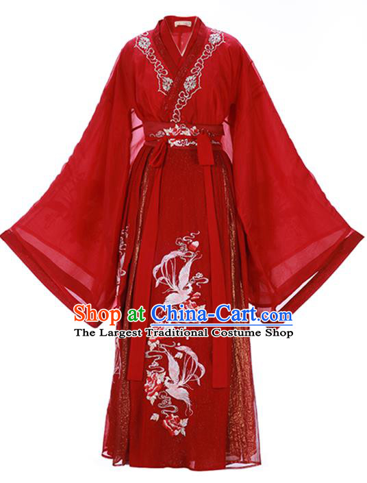 Traditional Chinese Wedding Embroidered Hanfu Dress Ancient Bride Garment Tang Dynasty Noble Princess Historical Costumes Complete Set