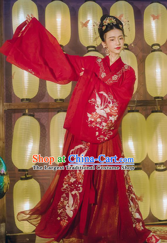 Traditional Chinese Wedding Embroidered Hanfu Dress Ancient Bride Garment Tang Dynasty Noble Princess Historical Costumes Complete Set