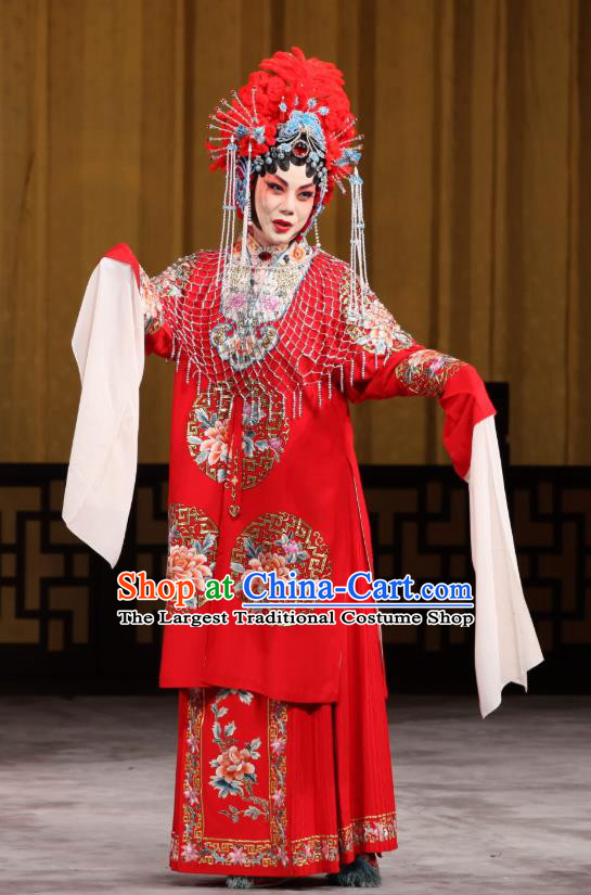 Chinese Beijing Opera Bride Garment Jin Yunu Costumes and Hair Accessories Traditional Peking Opera Hua Tan Red Dress Actress Apparels