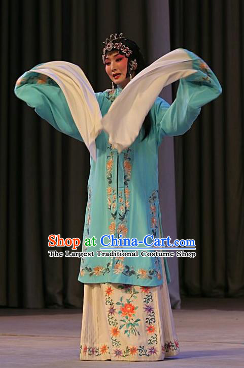 Chinese Beijing Opera Young Beauty Garment Jin Yunu Costumes and Hair Accessories Traditional Peking Opera Hua Tan Dress Actress Blue Apparels