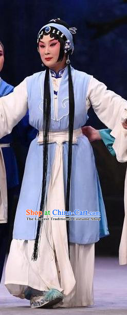 Chinese Beijing Opera Country Woman Garment Xiang Lian Case Costumes and Hair Accessories Traditional Peking Opera Tsing Yi Qin Xianglian Dress Apparels