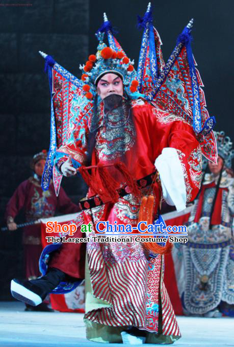 Xiang Lian Case Chinese Peking Opera Elderly Male Apparels Costumes and Headpieces Beijing Opera King Wu Sangui Garment Armor Clothing with Flags