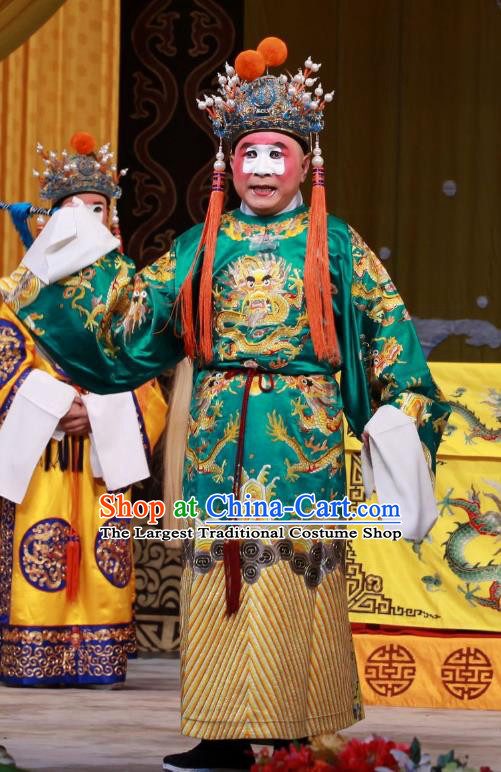 Tai Bai Drunk Chinese Peking Opera Court Eunuch Gao Lishi Apparels Costumes and Headpieces Beijing Opera Clown Green Garment Clothing