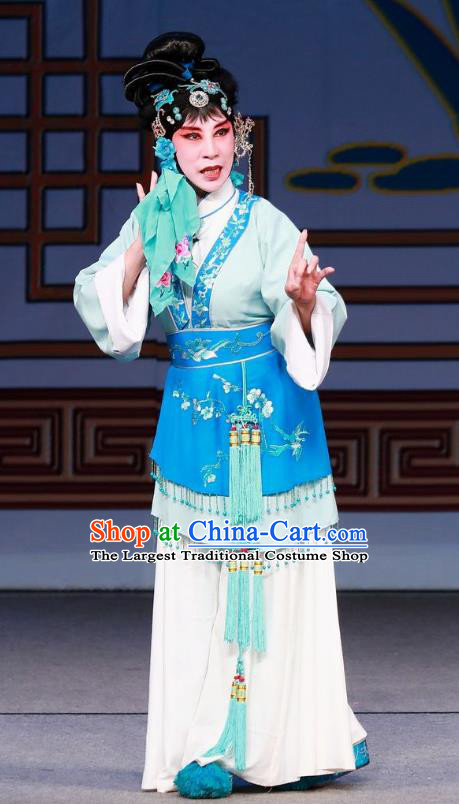 Chinese Beijing Opera Country Woman Garment Actress Costumes and Hair Accessories Traditional Peking Opera Hua Long Dian Jing Dress Vliiage Girl Zhang Siniang Apparels