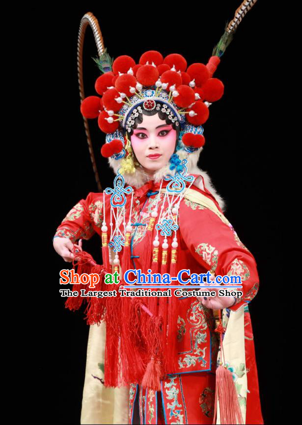 Chinese Beijing Opera Swordswoman Xu Peizhu Garment Actress Costumes and Hair Accessories Traditional Peking Opera Wudan Dress Martial Female Apparels
