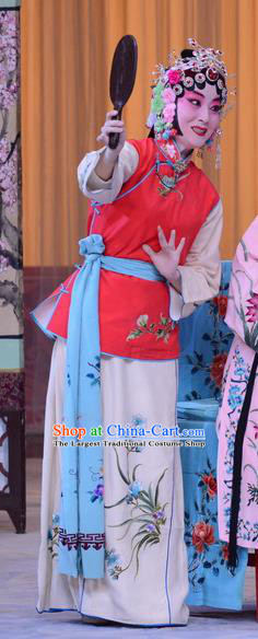 Chinese Beijing Opera Xiaodan Garment Costumes and Hair Accessories The Jade Hairpin Traditional Peking Opera Servant Girl Xiao Hui Dress Apparels