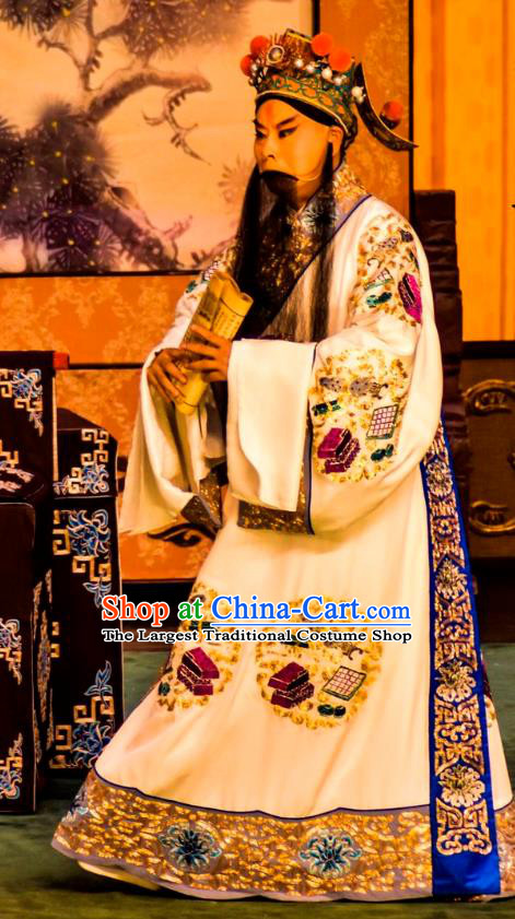 Zeng Ti Pao Chinese Peking Opera Laosheng Apparels Costumes and Headpieces Beijing Opera Elderly Male Garment Fan Ju Clothing