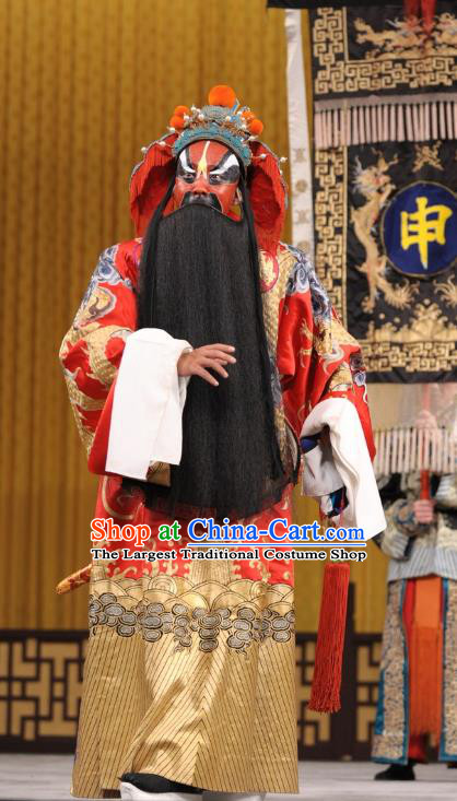 Ding Sheng Chun Qiu Chinese Peking Opera Lord Apparels Costumes and Headpieces Beijing Opera Painted Role Garment King Ji Liao Clothing