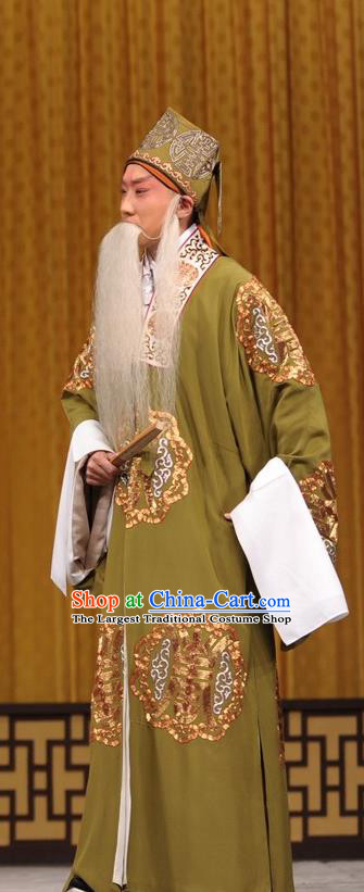 Ding Sheng Chun Qiu Chinese Peking Opera Laosheng Apparels Costumes and Headpieces Beijing Opera Elderly Male Garment Clothing