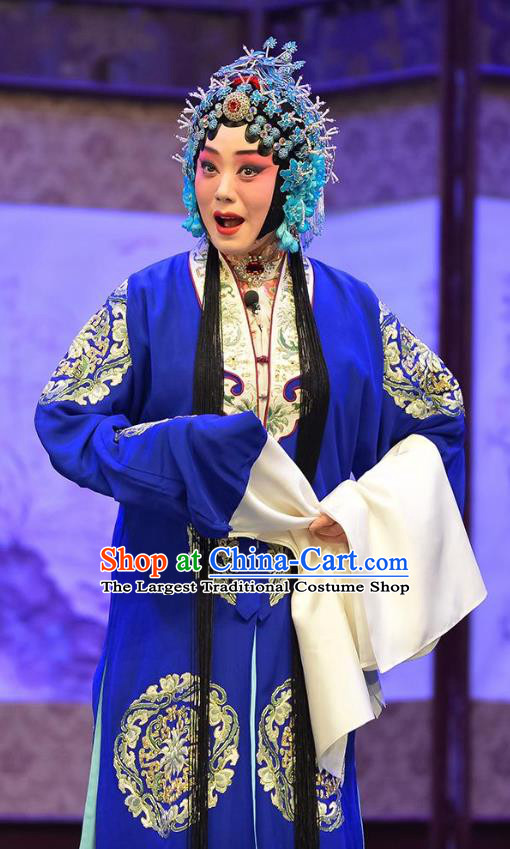 Chinese Beijing Opera Rich Madam Garment Sun An Dong Ben Costumes and Hair Accessories Traditional Peking Opera Actress Dress Young Mistress Blue Apparels