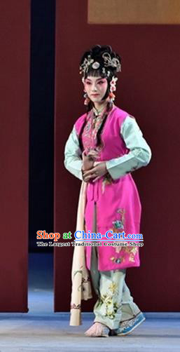 Chinese Beijing Opera Xiaodan Garment Ming City Wall Costumes and Hair Accessories Traditional Peking Opera Servant Girl Dress Young Lady Apparels