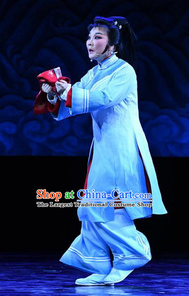 Chinese Ping Opera Civilian Female Apparels Costumes and Headpieces Jin E Traditional Pingju Opera Country Woman Dress Garment