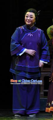 Chinese Ping Opera Elderly Female Servant Apparels Costumes and Headpieces Jin E Traditional Pingju Opera Laodan Dress Garment