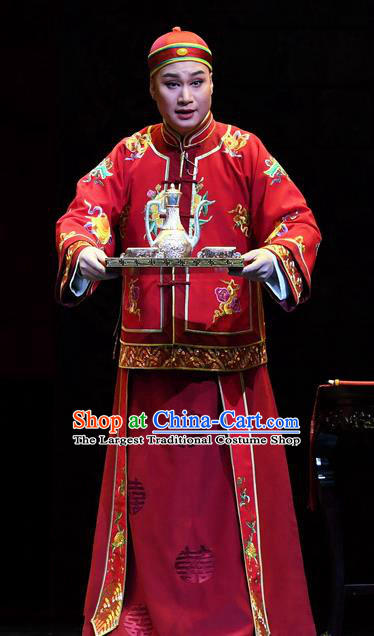 Jin E Chinese Ping Opera Qing Dynasty Young Male Garment Costumes and Headwear Pingju Opera Xiaosheng Xu Tianci Wedding Apparels Clothing