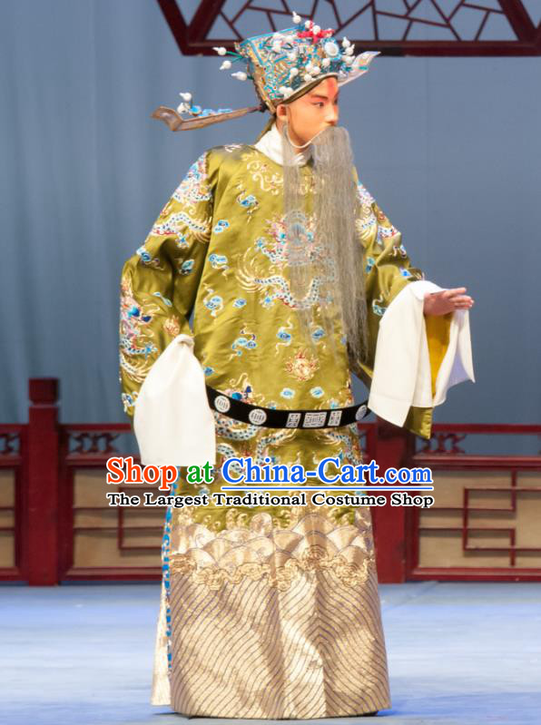 Ban Yao Chinese Ping Opera Minister Garment Costumes and Headwear Pingju Opera Elderly Male Wang Yun Apparels Clothing