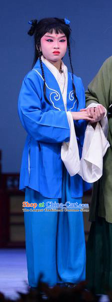 Shao Gu Ji Chinese Ping Opera Wa Wa Sheng Garment Costumes Pingju Opera Young Boy Blue Apparels Clothing