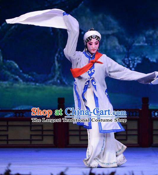 Chinese Ping Opera Distress Female Apparels Costumes and Headpieces Shao Gu Ji Traditional Pingju Opera Actress Grey Dress Garment