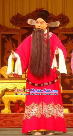 Sun An Dong Ben Chinese Peking Opera Official Sun An Apparels Costumes and Headpieces Beijing Opera Prefect Garment Magistrate Red Clothing