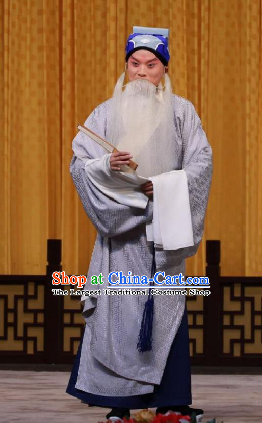 Ying Tian Qiu Chinese Peking Opera Elderly Male Apparels Costumes and Headpieces Beijing Opera Laosheng Garment Prefecture Wang Jun Clothing