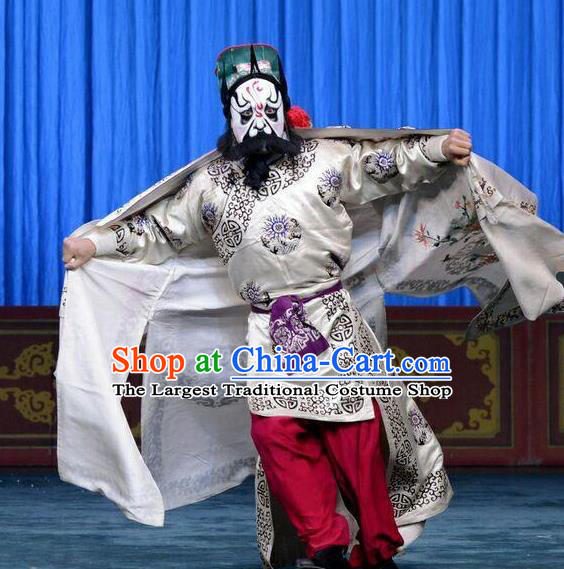 Da Jiu Guan Chinese Peking Opera Bully Jiang Zhong Apparels Costumes and Headpieces Beijing Opera Swordsman Garment Martial Male Clothing