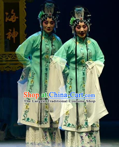 Chinese Ping Opera Actress Jiao Guiying Apparels Costumes and Headpieces Elege for Love Traditional Pingju Opera Distress Maiden Green Dress Garment