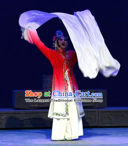 Chinese Ping Opera Diva Jiao Guiying Apparels Costumes and Headpieces Elege for Love Traditional Pingju Opera Distress Maiden Rosy Dress Actress Garment