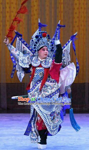 Wang Baochuan Chinese Peking Opera Military Official Apparels Costumes and Headpieces Beijing Opera Martial Male Garment General Xue Pinggui Kao Clothing with Flags