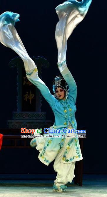 Chinese Ping Opera Distress Maiden Apparels Costumes and Headpieces Elege for Love Traditional Pingju Opera Diva Jiao Guiying Blue Dress Actress Garment