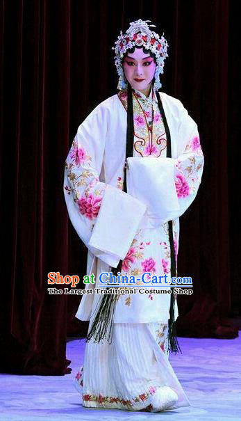 Chinese Beijing Opera Rich Lady Garment Costumes and Hair Accessories Traditional Peking Opera Wang Baochuan Young Female Dress Hua Tan Apparels