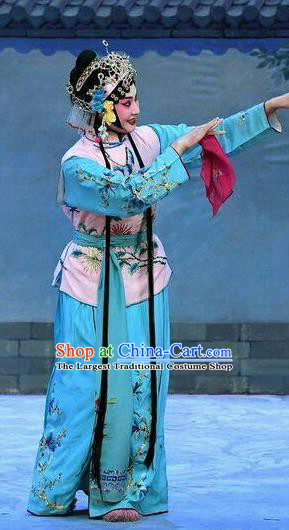 Chinese Beijing Opera Maidservant Garment Costumes and Hair Accessories Traditional Peking Opera Wang Baochuan Young Lady Dress Xiaodan Apparels