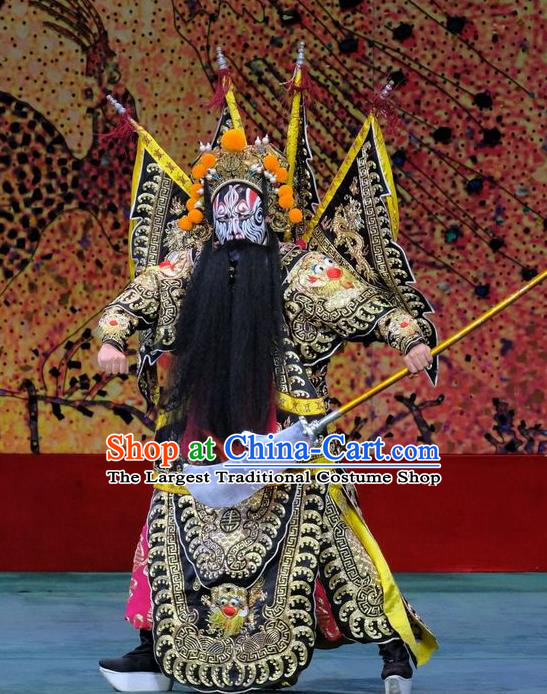 Ding Sheng Chun Qiu Chinese Peking Opera Military Officer Apparels Costumes and Headpieces Beijing Opera General Garment Kao Clothing with Flags