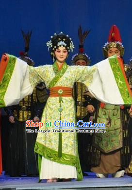 Chinese Beijing Opera Noble Female Garment Costumes and Hair Accessories Traditional Peking Opera Chang Le Wei Yang Diva Qi Huai Dress Apparels