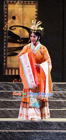 Chinese Beijing Opera Queen Garment Costumes and Hair Accessories King of Qi Tian Heng Traditional Peking Opera Hua Tan Dress Empress Apparels