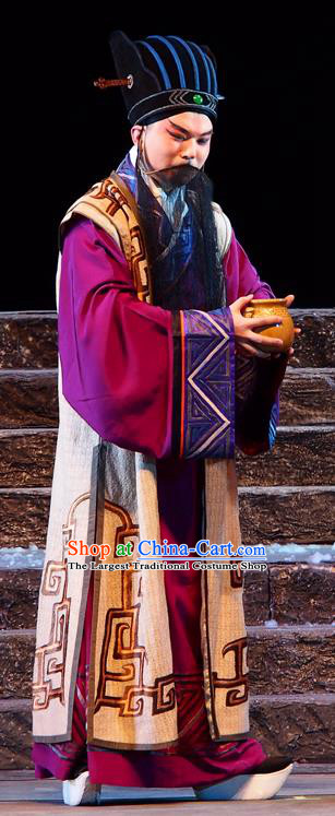 King of Qi Tian Heng Chinese Peking Opera Laosheng Apparels Costumes and Headpieces Beijing Opera Old Man Garment Swordsman Clothing