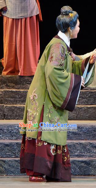 Chinese Beijing Opera Dame Garment Costumes and Hair Accessories King of Qi Tian Heng Traditional Peking Opera Pantaloon Dress Elderly Female Apparels