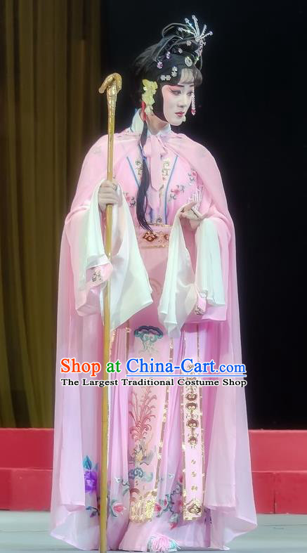 Chinese Sichuan Opera Hua Tan Liu Yuzhi Garment Costumes and Hair Accessories Traditional Peking Opera Rich Lady Pink Dress Diva Apparels