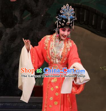 Chinese Beijing Opera Hua Tan Zhuo Wenjun Garment Costumes and Hair Accessories Bei Feng Jin Traditional Peking Opera Actress Dress Young Female Apparels
