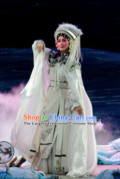 Chinese Beijing Opera Young Female Garment Consort Bai Jie Costumes and Hair Accessories Traditional Peking Opera Empress White Dress Apparels