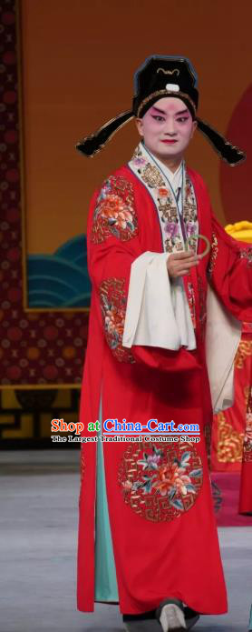 Chinese Peking Opera Bridegroom Apparels Costumes and Headpieces Beijing Opera Xiaosheng Garment Scholar Zhang Shaolian Clothing