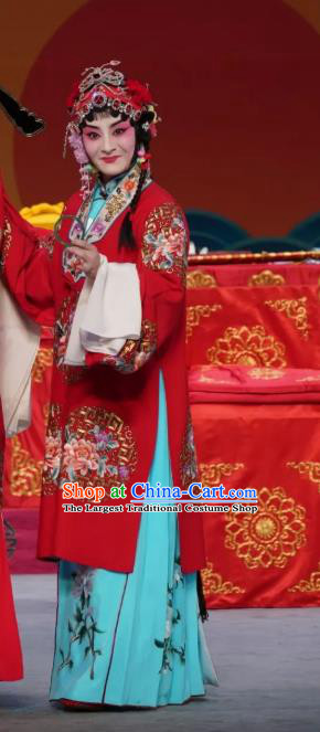 Chinese Beijing Opera Bride Yu Suqiu Garment Costumes and Hair Accessories Traditional Peking Opera Hua Tan Red Dress Actress Apparels