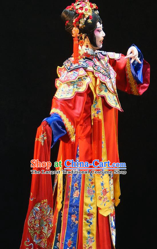 Chinese Beijing Opera Bride Garment Costumes and Hair Accessories Traditional Peking Opera The Golden Cangue Young Mistress Cao Qiqiao Dress Diva Apparels