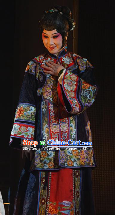 Chinese Beijing Opera Dowager Garment Costumes and Hair Accessories Traditional Peking Opera The Golden Cangue Mistress Cao Qiqiao Dress Rich Dame Apparels